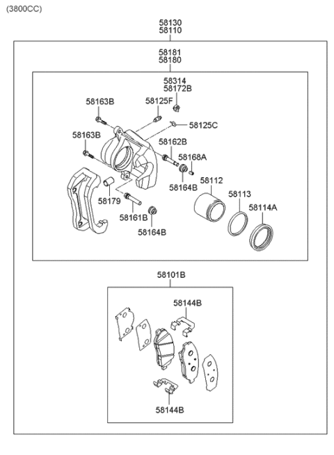 2014 Hyundai Genesis CALIPER Kit-Front Brake,RH Diagram for 58190-3MA01