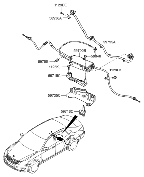 2010 Hyundai Genesis Parking Brake Assembly-Electronic Diagram for 59700-3M500