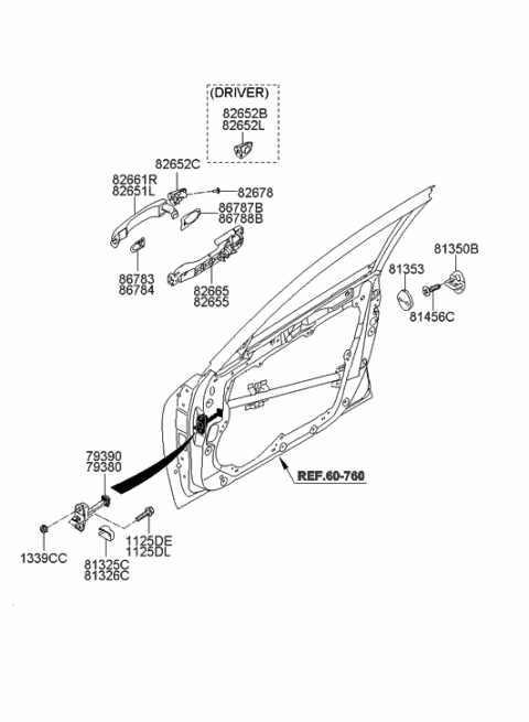 2010 Hyundai Genesis Cover-Front Door Outside Handle,Driver Diagram for 82652-3M010-NY