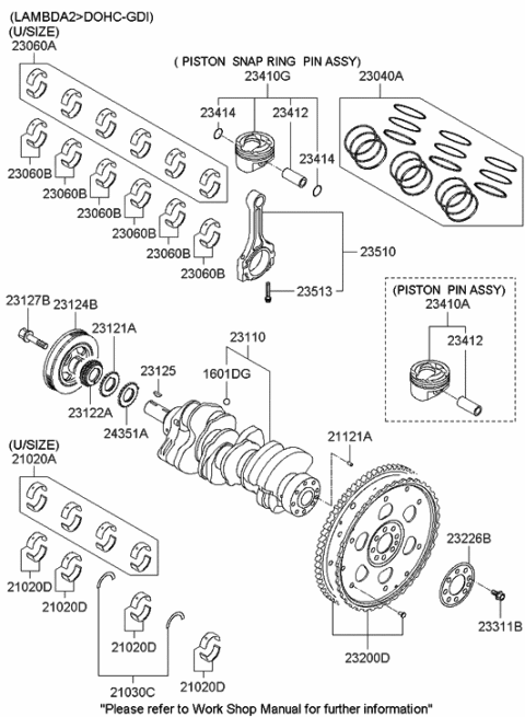 2008 Hyundai Genesis Piston & Pin Assembly Diagram for 23041-3C961