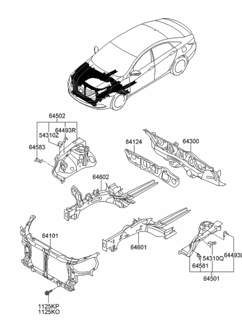2013 Hyundai Sonata Member Assembly-Front Side,LH Diagram for 64601-3Q000