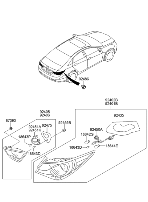 2011 Hyundai Sonata Lamp Holder And Wiring Assembly Diagram for 92451-3Q100