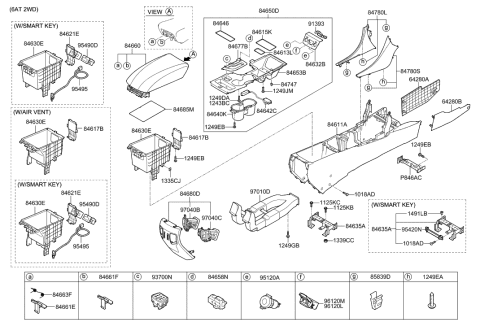 2013 Hyundai Sonata Console Armrest Assembly Diagram for 84660-3Q000-HZ