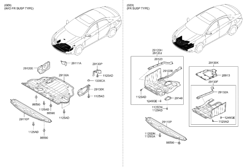 2012 Hyundai Sonata Cover Assembly-Engine Under Diagram for 29130-3S100