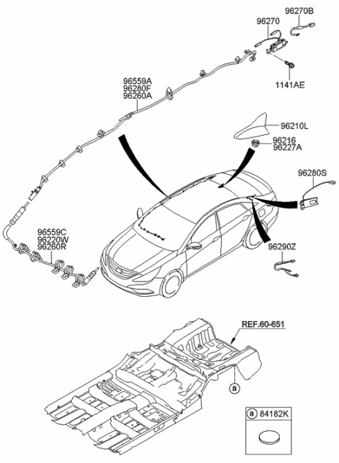 2010 Hyundai Sonata Combination Antenna Assembly Diagram for 96210-3Q800-T3U