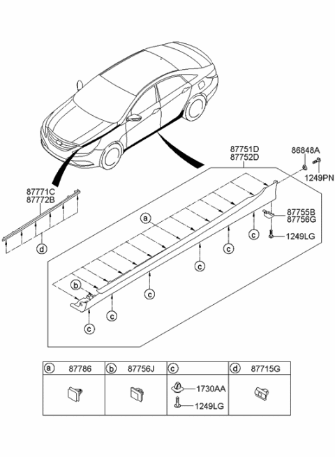 2009 Hyundai Sonata Body Side Moulding Diagram