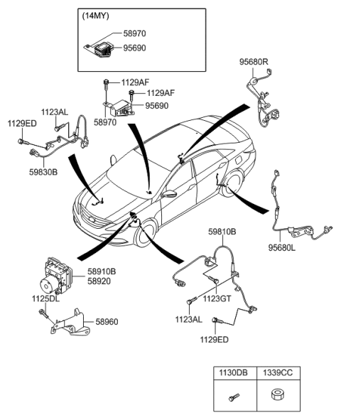 2013 Hyundai Sonata Bracket-Hydraulic Module Diagram for 58960-3S400