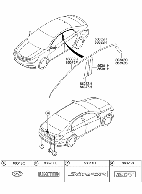 2014 Hyundai Sonata Black Tape-Front Door Frame Upper,RH Diagram for 86372-3Q000