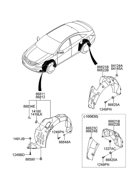 2010 Hyundai Sonata Front Wheel Guard Assembly,Right Diagram for 86812-3Q000