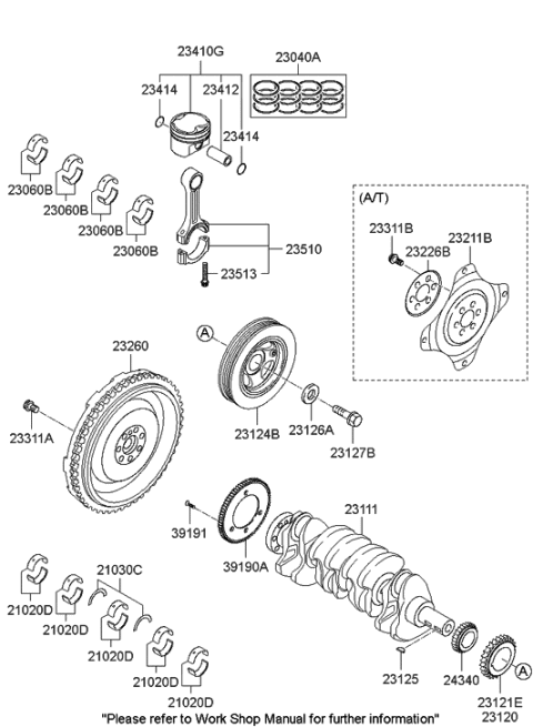 2010 Hyundai Sonata Piston & Pin & Snap Ring Assembly Diagram for 23410-2G421