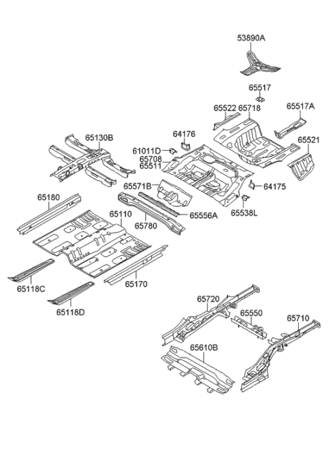 2013 Hyundai Sonata Reinforcement Assembly-Center Floor Diagram for 65130-3Q000