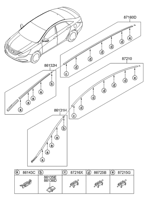 2010 Hyundai Sonata Roof Garnish & Rear Spoiler Diagram