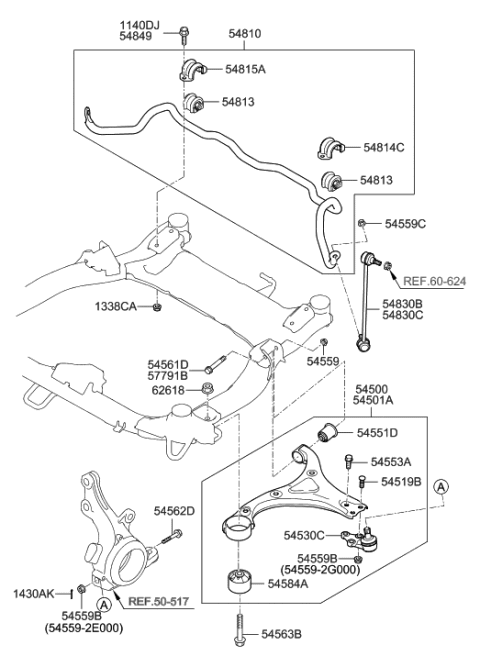 2010 Hyundai Sonata Arm Complete-Front Lower,LH Diagram for 54500-3S100