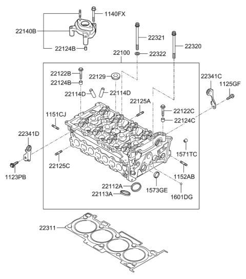 2012 Hyundai Sonata Head Assembly-Cylinder Diagram for 22100-2G511