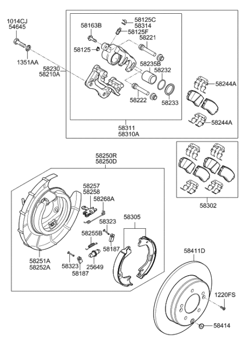 2014 Hyundai Sonata Shoe & Lining Kit-Rear Brake Diagram for 58305-3QA01