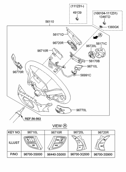 2014 Hyundai Sonata Steering Wheel Assembly Diagram for 56110-3Q620-RAS