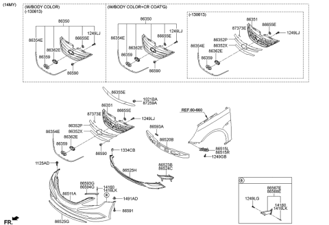 2013 Hyundai Sonata Piece-Radiator Grille,Upper Diagram for 86358-3Q800