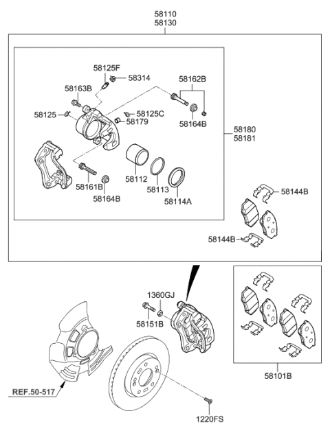 2013 Hyundai Sonata CALIPER Kit-Front Brake,LH Diagram for 58180-3QA50