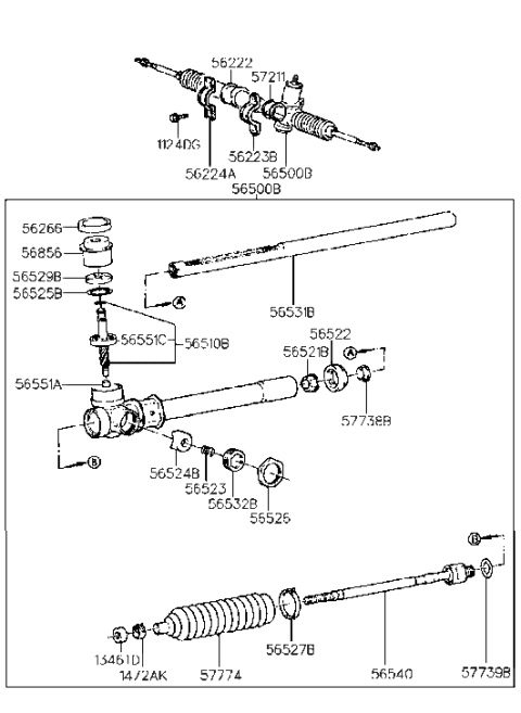 1996 Hyundai Accent Pinion Assembly-Steering Gear Box Diagram for 56511-22000