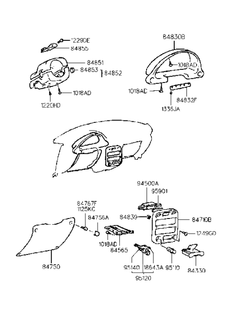 1995 Hyundai Accent Shroud & Facia Diagram
