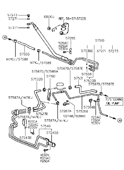 1994 Hyundai Accent Power Steering Hose & Bracket Diagram