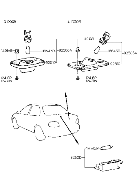 1995 Hyundai Accent License Plate & Interior Lamp Diagram