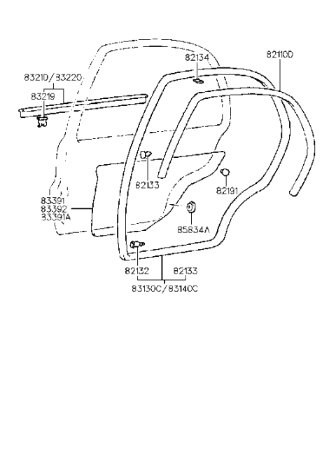 1998 Hyundai Accent Seal-Rear Door Trim LH Diagram for 83391-22010