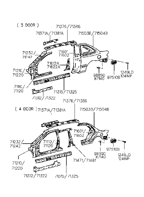 1998 Hyundai Accent Panel-Side Sill Outrer,RH Diagram for 71322-223A0