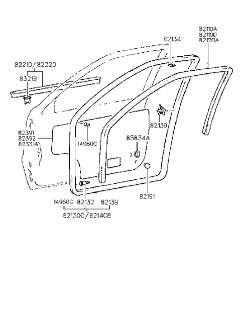 1998 Hyundai Accent Weatherstrip Assembly-Front Door Belt Outside RH Diagram for 82220-22200