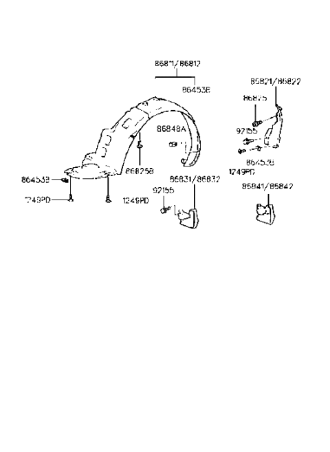 1996 Hyundai Accent Front Wheel Guard Assembly,Right Diagram for 86812-22200