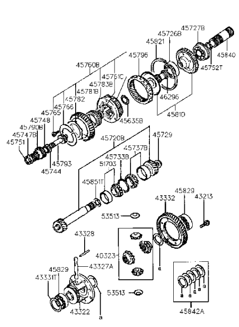 1995 Hyundai Accent Gear-Differential Drive Diagram for 45832-22520