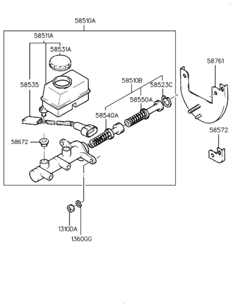 1998 Hyundai Accent Cylinder Assembly-Brake Master Diagram for 58510-22010