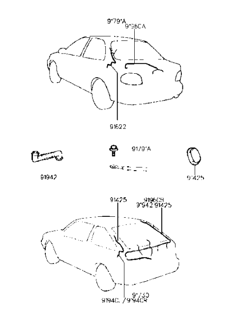 1997 Hyundai Accent Wiring Assembly-Tail Gate Diagram for 91960-22101