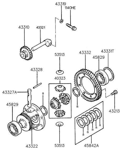 1999 Hyundai Accent Gear-Differential Drive Diagram for 43332-22600