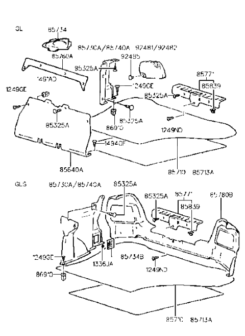 1995 Hyundai Accent Trim Assembly-Luggage Rear Diagram for 85780-22001-MC