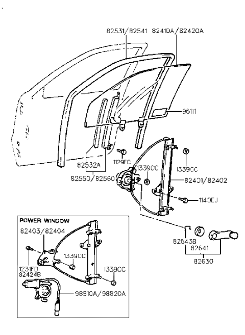 1995 Hyundai Accent Front Driver Side Door Window Regulator Diagram for 82401-22200