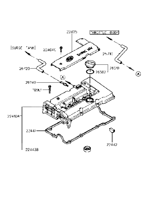 1994 Hyundai Accent Cover Assembly-Rocker Diagram for 22410-26012