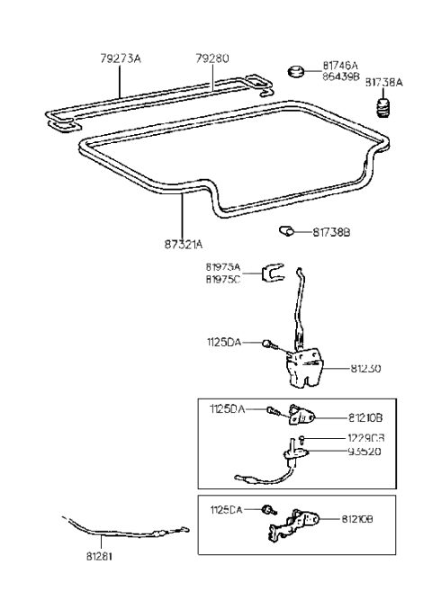 1998 Hyundai Accent Bar-Trunk Lid Hinge Torsion RH Diagram for 79280-22500