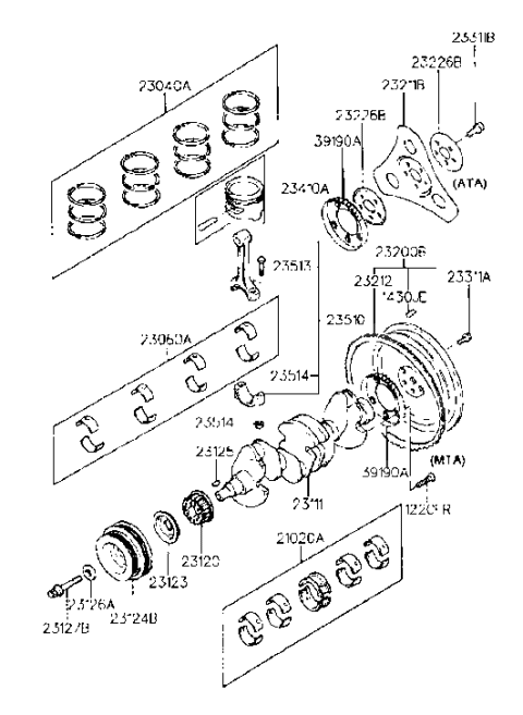 1996 Hyundai Accent Piston & Pin Assembly Diagram for 23410-26913
