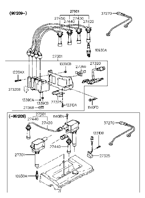 1996 Hyundai Accent Cable Assembly-Spark Plug No.3 Diagram for 27440-26003