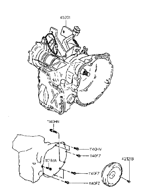 1994 Hyundai Accent Auto TRANSAXLE Assembly Diagram for 45200-22B10