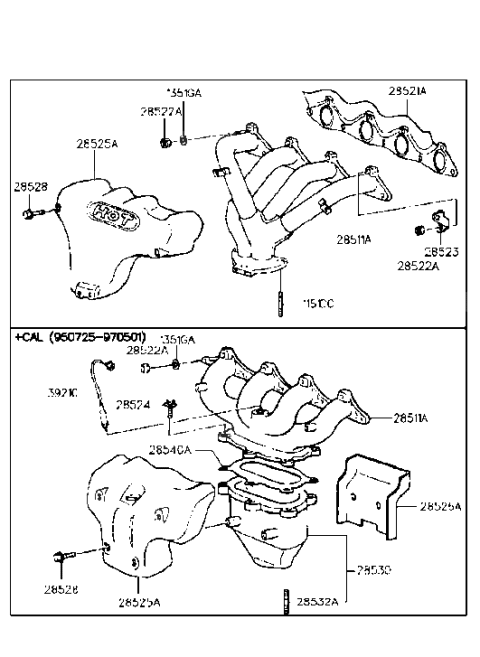 1996 Hyundai Accent Exhaust Manifold Diagram for 28511-22060