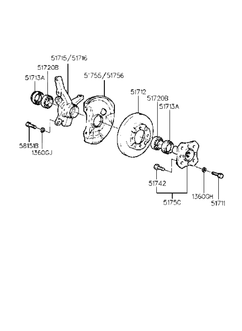 1995 Hyundai Accent Front Wheel Hub Assembly Diagram for 51750-24500