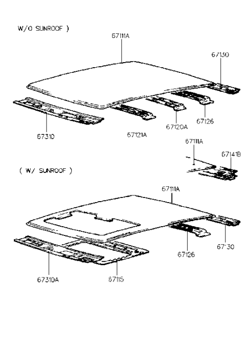 1996 Hyundai Accent Rail-Roof Rear Diagram for 67132-22000