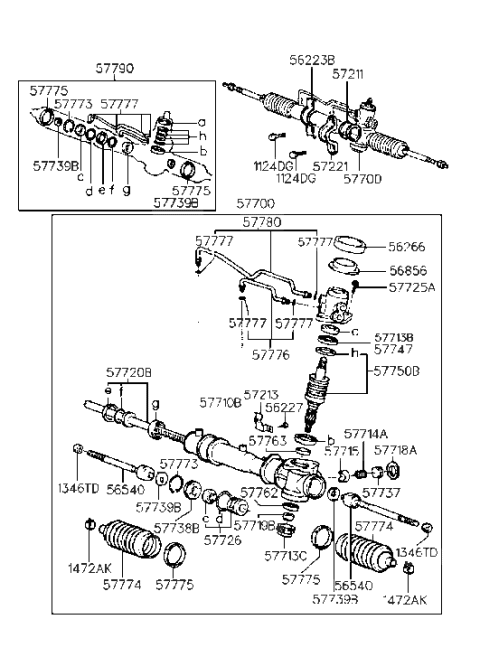1996 Hyundai Accent Rack Assembly-Power Steering Gear Box Diagram for 57720-22000
