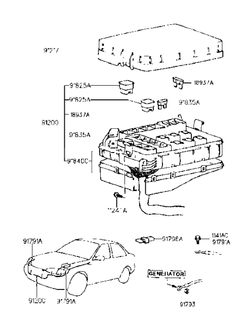 1998 Hyundai Accent Relay And Fuse Box Kit Diagram for 91210-22A01