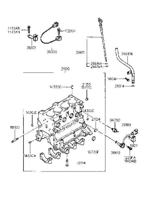 1998 Hyundai Accent Block Assembly-Cylinder Diagram for 21100-22R10