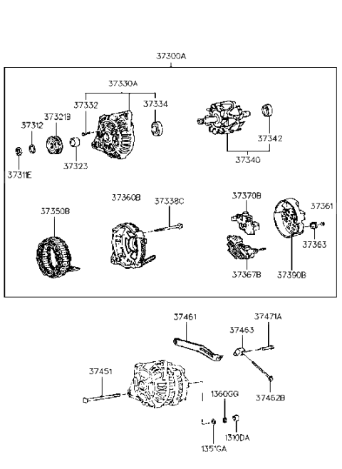 1994 Hyundai Accent Rotor Assembly-Generator Diagram for 37340-22200