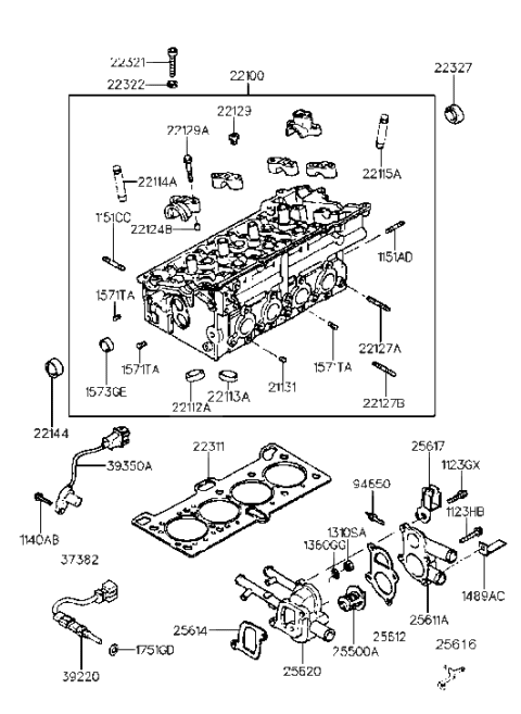 1997 Hyundai Accent Cylinder Head (SOHC) Diagram 2