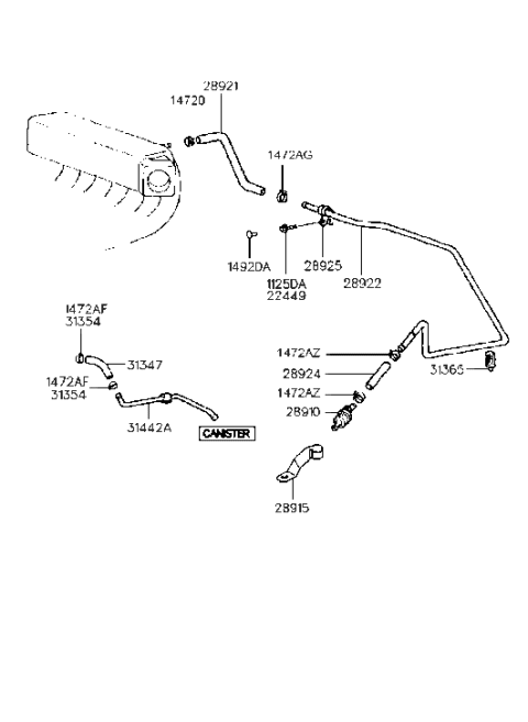 1994 Hyundai Accent Holder-Vapor Tube Diagram for 31365-22030